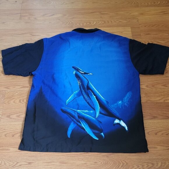 Robert Wyland Bluewater Ocean Whale Wall Mural Signature Hawaiian Shirt Large - Picture 12 of 13